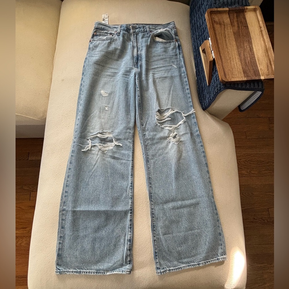 Levi's Light Blue Distressed Wide Leg Jeans